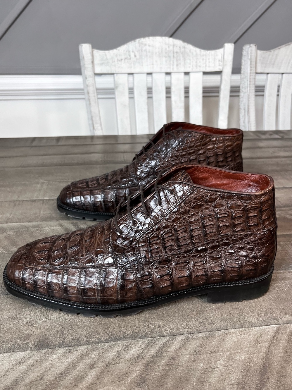 Los Altos Mens Exotic Boots Caiman Crocodile Hornback Ankle Chukka Sz 13